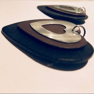 3/$15 Silver Wooden Layered Heart Earrings